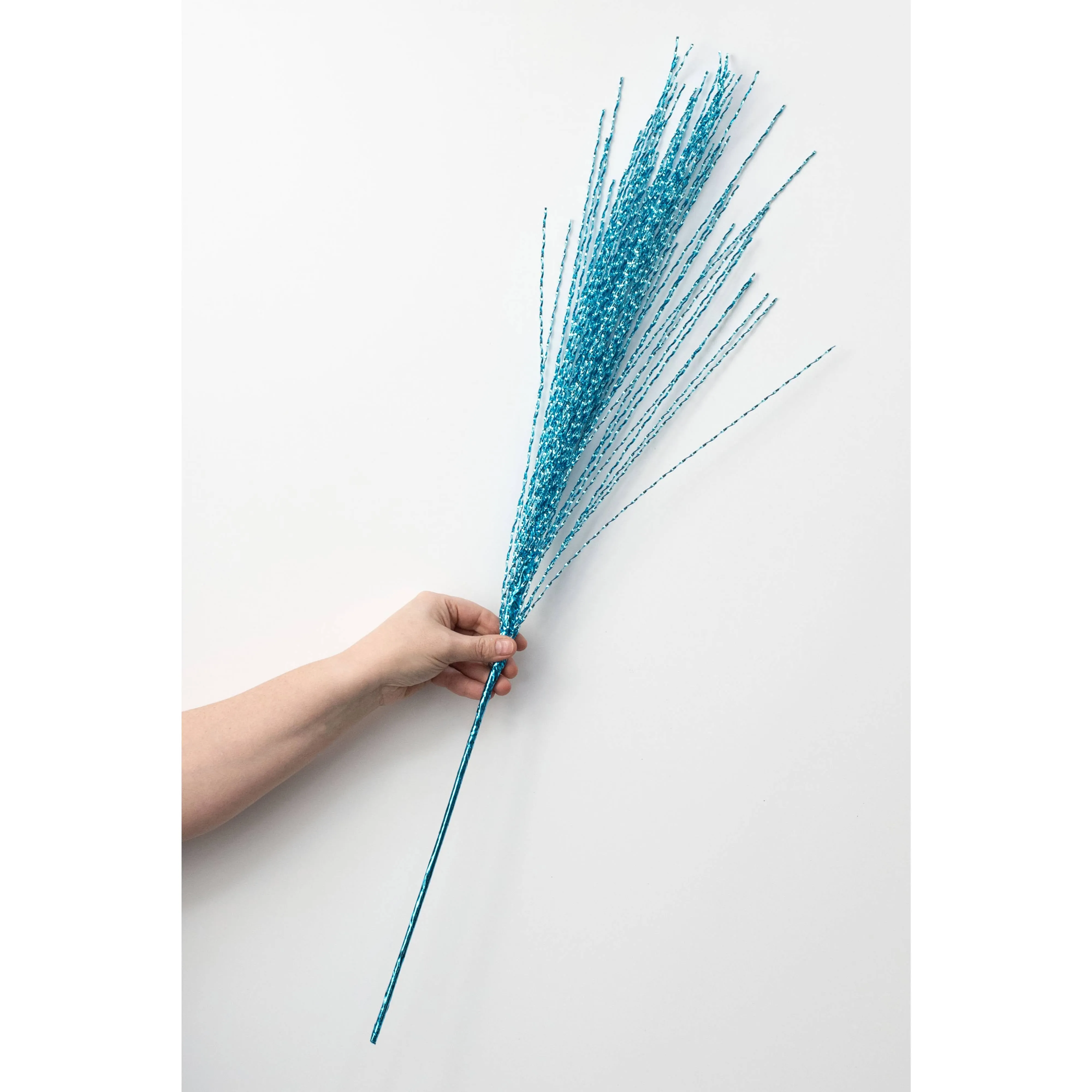 32" Metallic Twisted Grass Spray: Turquoise Blue