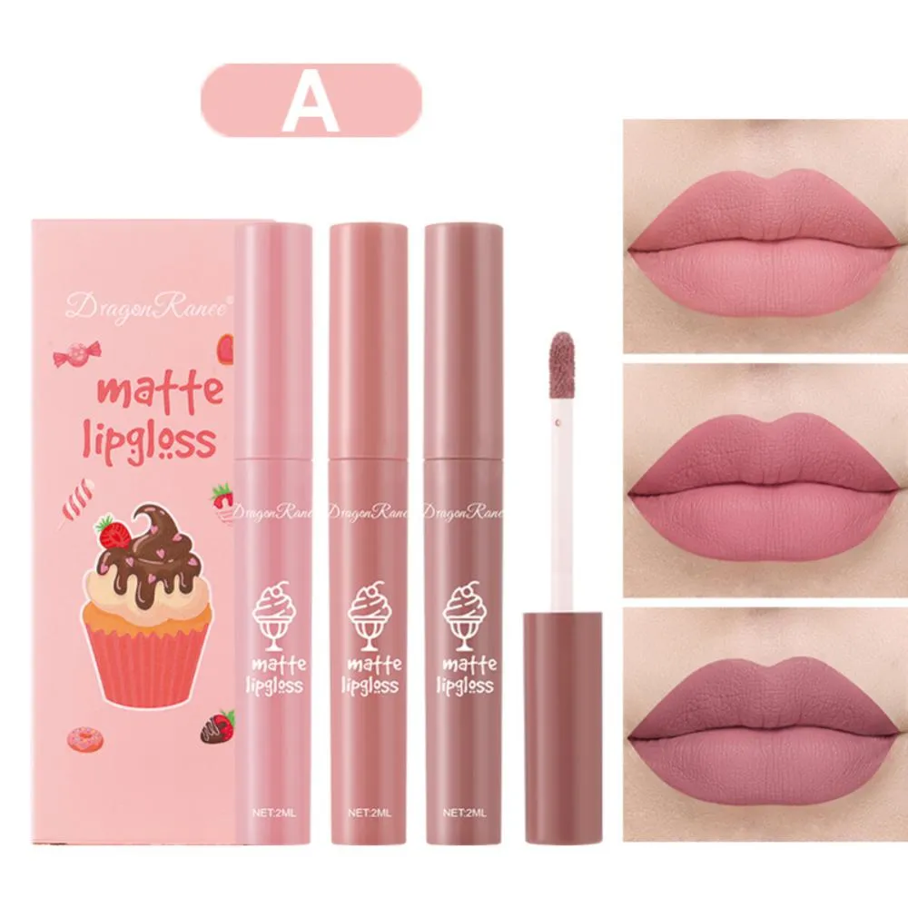 3pcs Lip Gloss Set Ice Cream Matte Velvet Waterproof Long-lasting Liquid Lipstick