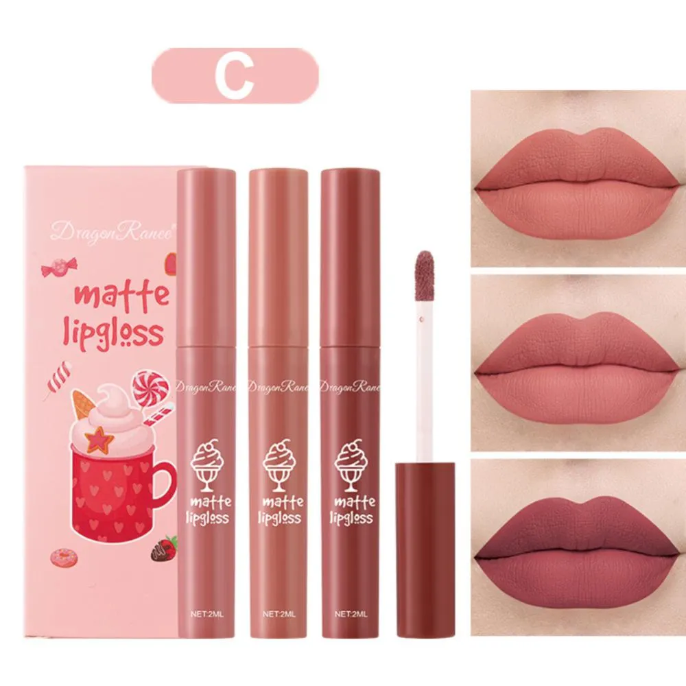 3pcs Lip Gloss Set Ice Cream Matte Velvet Waterproof Long-lasting Liquid Lipstick
