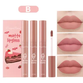 3pcs Lip Gloss Set Ice Cream Matte Velvet Waterproof Long-lasting Liquid Lipstick