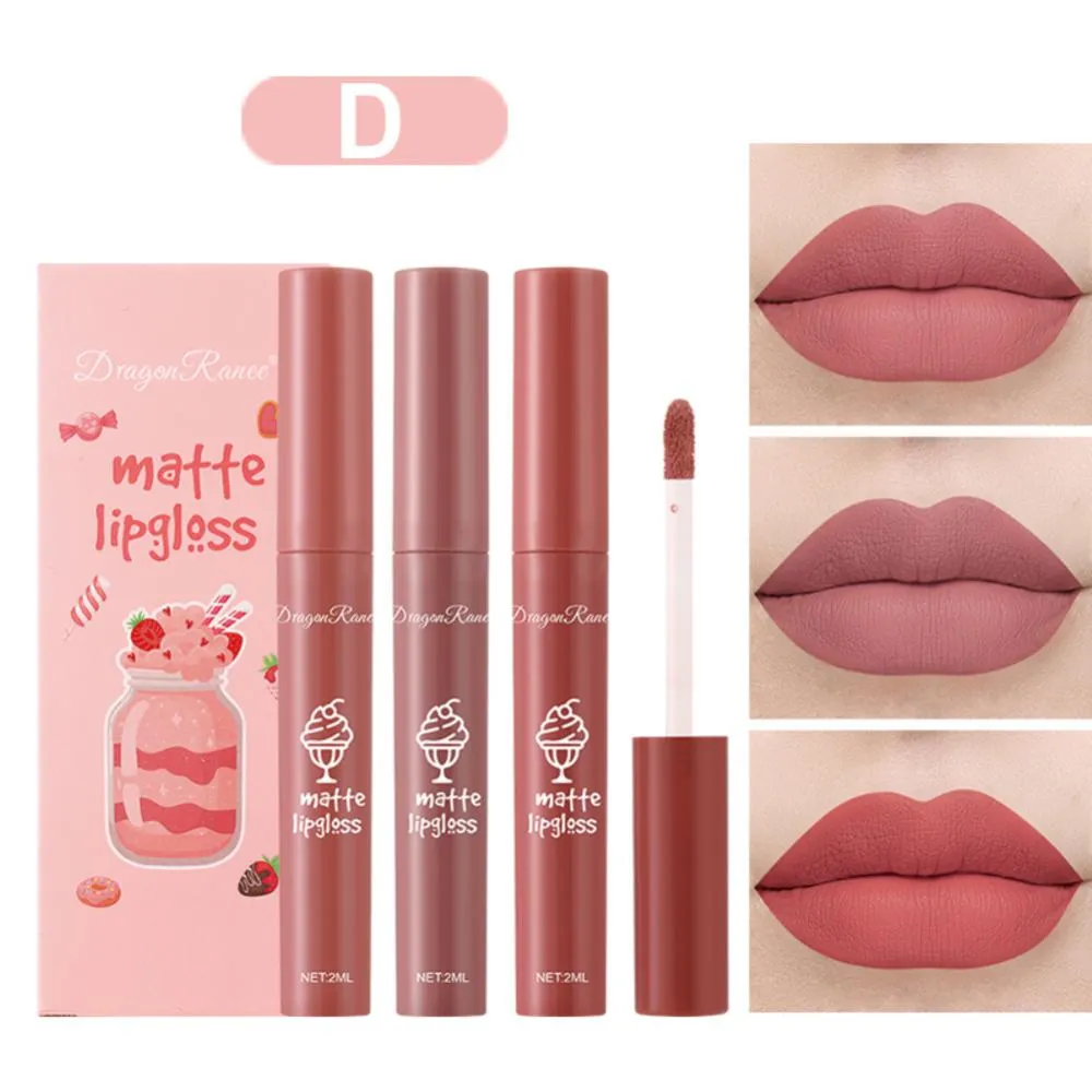 3pcs Lip Gloss Set Ice Cream Matte Velvet Waterproof Long-lasting Liquid Lipstick