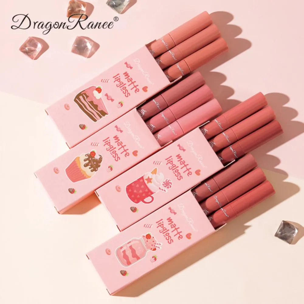 3pcs Lip Gloss Set Ice Cream Matte Velvet Waterproof Long-lasting Liquid Lipstick