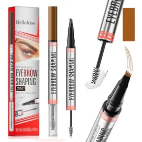 9705 2in1 Hilibrand 4-Pronged Dual-Ended Eyebrow Pencil&Eyebrow Gel, 4-Pronged Ultra-Fine Realistic Eyebrow Pencil End, Eyebrow Setting Wax End, Waterproof, Sweatproof, Long-Lasting (1#Light Brown)