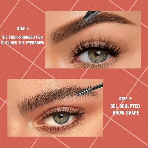 9705 2in1 Hilibrand 4-Pronged Dual-Ended Eyebrow Pencil&Eyebrow Gel, 4-Pronged Ultra-Fine Realistic Eyebrow Pencil End, Eyebrow Setting Wax End, Waterproof, Sweatproof, Long-Lasting (1#Light Brown)