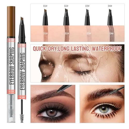 9705 2in1 Hilibrand 4-Pronged Dual-Ended Eyebrow Pencil&Eyebrow Gel, 4-Pronged Ultra-Fine Realistic Eyebrow Pencil End, Eyebrow Setting Wax End, Waterproof, Sweatproof, Long-Lasting (1#Light Brown)