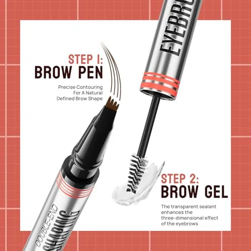 9705 2in1 Hilibrand 4-Pronged Dual-Ended Eyebrow Pencil&Eyebrow Gel, 4-Pronged Ultra-Fine Realistic Eyebrow Pencil End, Eyebrow Setting Wax End, Waterproof, Sweatproof, Long-Lasting (1#Light Brown)