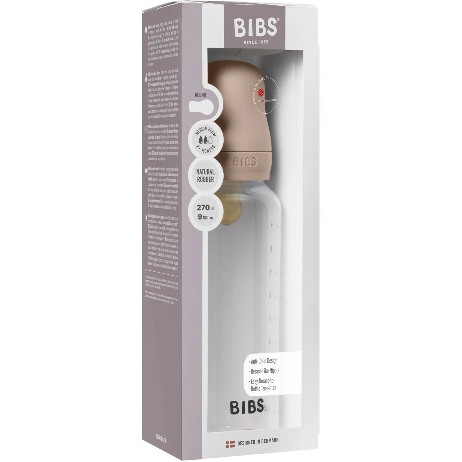 Bibs Blush Bibs Baby Bottle Round Latex 1 Pack 270 ml Medium Flow