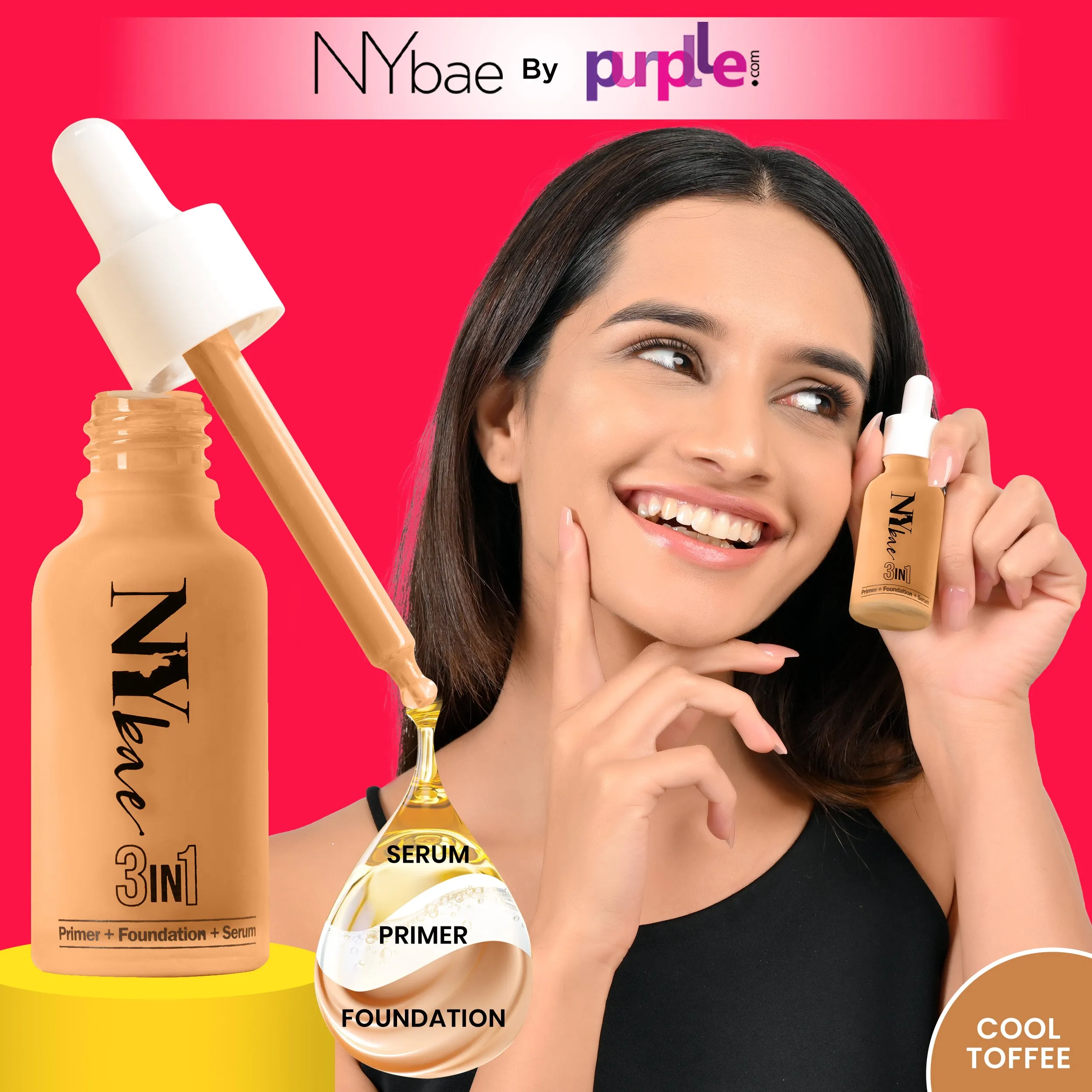 NY Bae 3IN1 Serum Foundation - Cool Toffee 11 (30 ml) | Infused with Primer | Moisturising I Glowing Korean Skin I Celeb Glow | Dewy Makeup | Evens Skin Tone | Ultra Glow